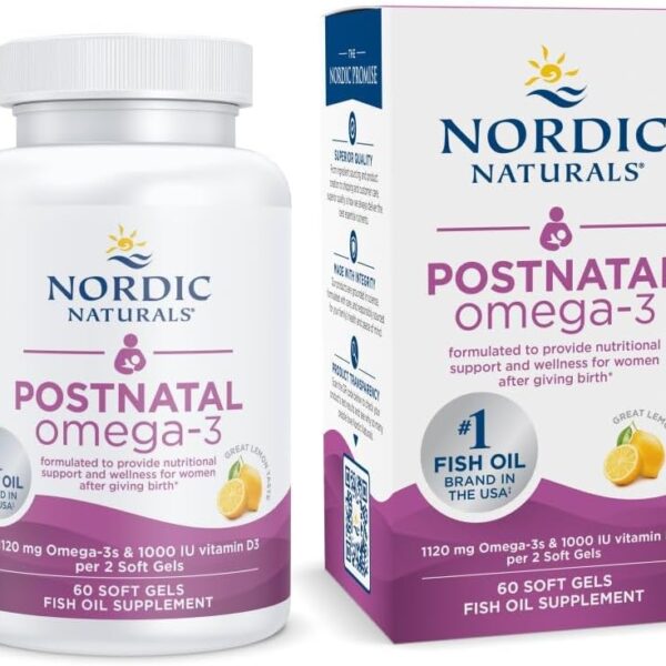 Nordic Naturals Postnatal Omega-3, Lemon - 60 Soft Gels - 1120 Total Omega-3 + 1000 IU Vitamin D3 - Formulated for New Moms; Supports Optimal Wellness, Positive Mood, Healthy Metabolism - 30 Servings