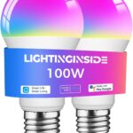 Lightinginside Smart Light Bulbs 100W Equivalent, Works with Alexa/Google Home/SmartLife, 1350LM 11W RGBCW Color Changing LED Light Bulbs, 2.4G WiFi & BLE Light Bulb, No Hub Required, ETL Listed, 2PCS