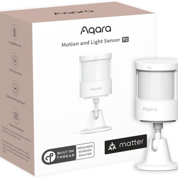 Aqara Motion and Light Sensor P2, Motion Detector with Light Sensor, Matter Over Thread, Requires 2-in-1 Matter Controller & Thread Border Router, Supports Apple Home, Alexa