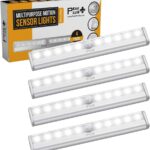 PeakPlus LED Motion Sensor Light, LED Battery Operated Lights, Under Cabinet Lighting, Stick On Lights, 10-LED Magnetic Wireless Motion Sensor Night Light for Closet, Counter, Stairway (4 Pack)