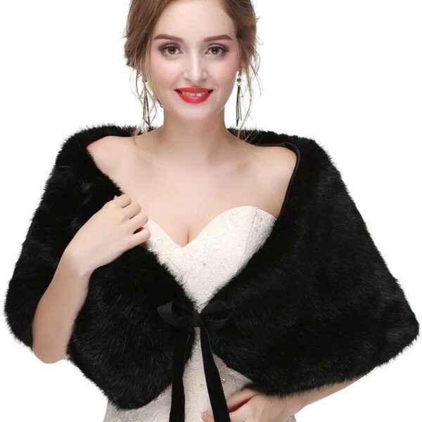 CanB Women's Faux Rabbit Fur Stole Winter Bridal Fur Wraps and Shawls Bride Wedding Fur Cape for Bridesmaids