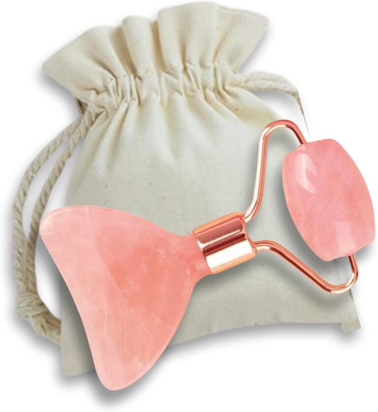 This Hippie Girl Gua Sha Glow Roller, Massage Tool Rose Quartz Facial Roller Massager, Sculpting Tool & Mini Face Roller, Dual Gua Sha Tool for Travel