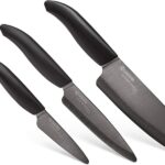 Kyocera FK-3PC-BKBK Ceramic Advanced Knife Set, 5.5" 4.5" 3", Black Handle With Black Blade