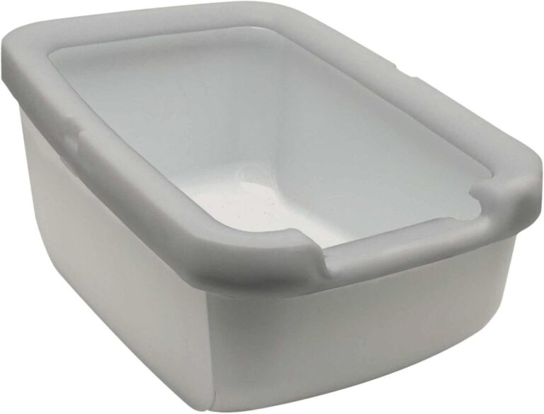 Catit Cat Litter Pan with Shield Rim  Large Open Litter Box With High Sides & Raised Back  Easy Clean, Mess-Free Design  Fits All Cat Litter Types  Gray, 22.2 x 16.3 x 11.3