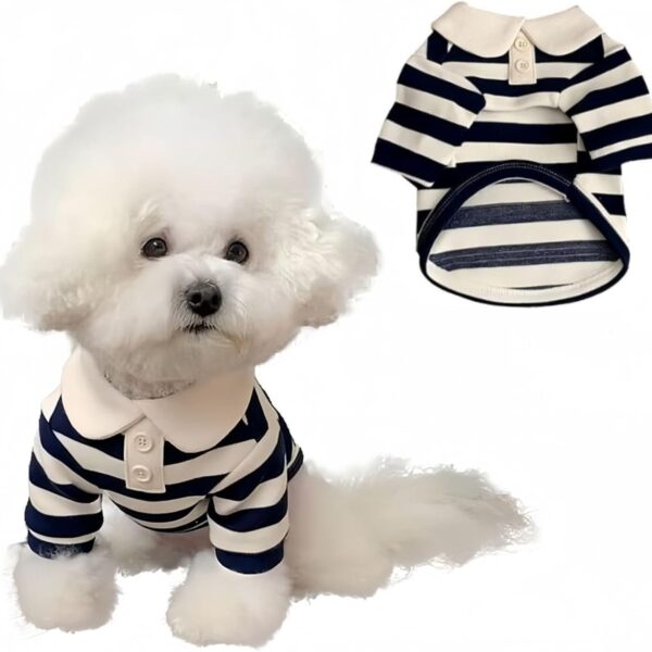 MANON ROSA Dog Clothes, Designer Boy Polo Shirt for Small Medium Dogs, Soft Puppy Outfit, Breathable Male Yorkie Chihuahua Shih Tzu Poodle Kitten Cat T-Shirt, Birthday Gifts - Blue, S, Fit 3-5lbs