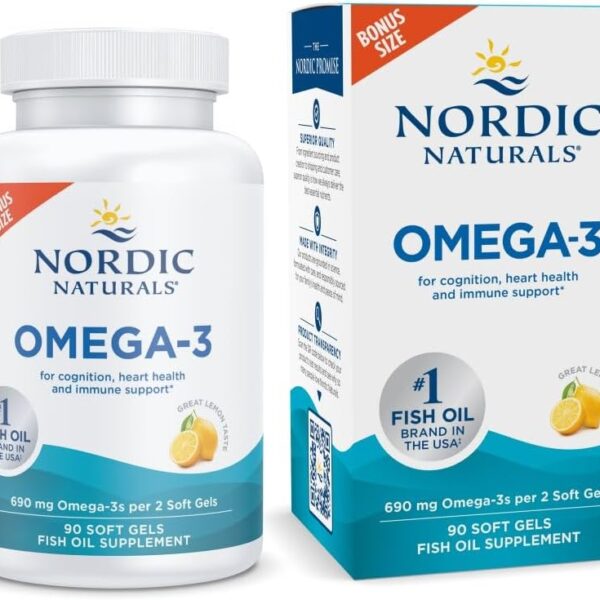 Nordic Naturals Omega-3, Lemon Flavor - 90 Soft Gels - 690 mg Omega-3 - Fish Oil - EPA & DHA - Immune Support, Brain & Heart Health, Optimal Wellness - Non-GMO - 45 Servings