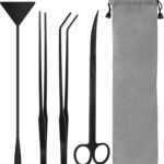 Aquarium Aquascape Tools Kit, 4 in 1 Anti-Rust Aquatic Plant Aquascaping Tool Stainless Steel Black Tweezers Scissors Spatula for Aquarium Tank Clean Fish Tank Aquascape Tools Sets (Black)