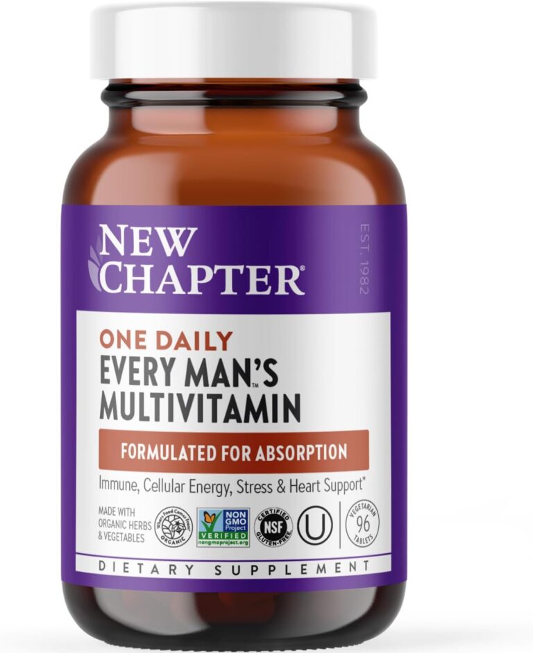 New Chapter Mens Multivitamin, B6, Extra B12, D3, Vitamin C & Zinc, Immune, Heart, Cellular Energy, and Brain Health, Gentle on The Stomach, One Daily, Non-GMO, Gluten-Free, 18+, 96 Tablets