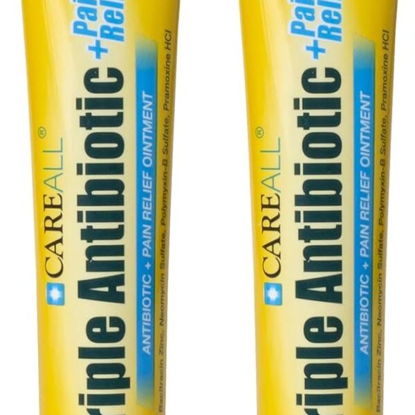 CareAll Triple Antibiotic Ointment + Pain Relief 1.0 oz (2 Pack), Dual Action First Aid for Minor Scrapes, Cuts, and Burns to Help Prevent Infection While Providing Maximum Strength Pain Relief.