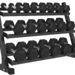 Mikolo Dumbbell Sets with Rack, Rubber Hex Dumbbells, Multiple Choices in 160/200/380/450/550LB, Hand Weights with Chrome Handle for Strength Training