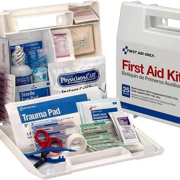 First Aid Only 223-U OSHA-Compliant First Aid Kit, All-Purpose 25-Person Emergency First Aid Kit for Business, Worksite, Home, and Vehicle, 106 Pieces
