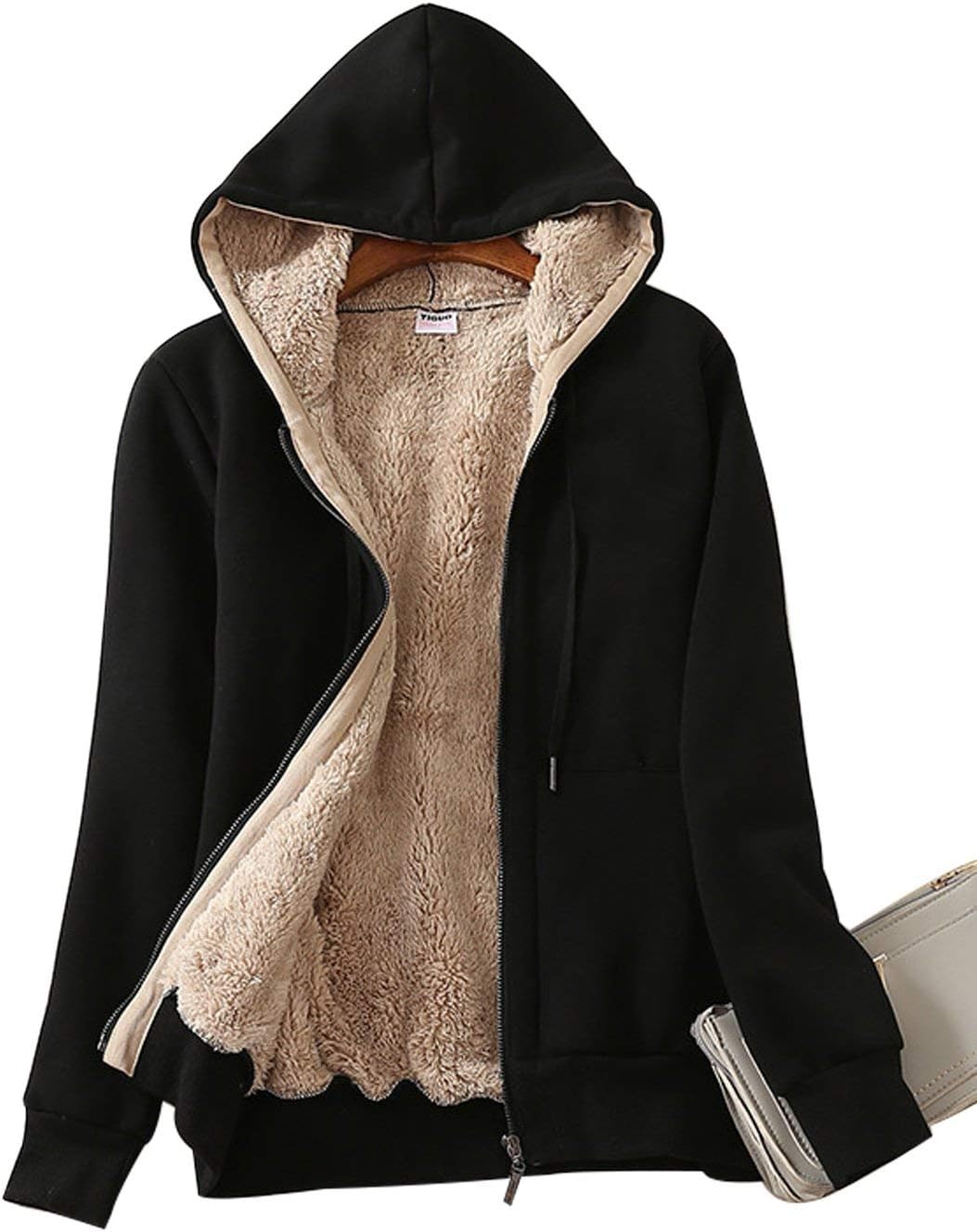 Yeokou Women's Casual Full Zip Up Sherpa Lined Hoodie Sweatshirt Jacket Coat Yeokou Women's Casual Full Zip Up Sherpa Lined Hoodie Sweatshirt Jacket Coat