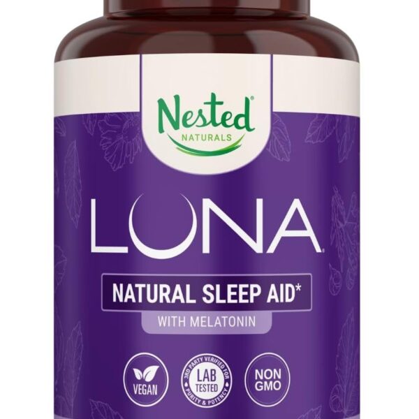 Nested Naturals Luna Sleep Aid - Non-Habit Forming Natural Sleeping Pills for Adults with Naturally Sourced Ingredients - Valerian Root, Melatonin, Chamomile, Lemon Balm, & More - 60 Vegan Capsules