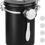 Ohtomber Coffee Canister Storage Container - 22OZ Stainless Steel Airtight Coffee Bean Storage Grounds Container with Date Tracker & Measuring Scoop, Kitchen Food Canister Jar for Cereal, Sugar, Tea