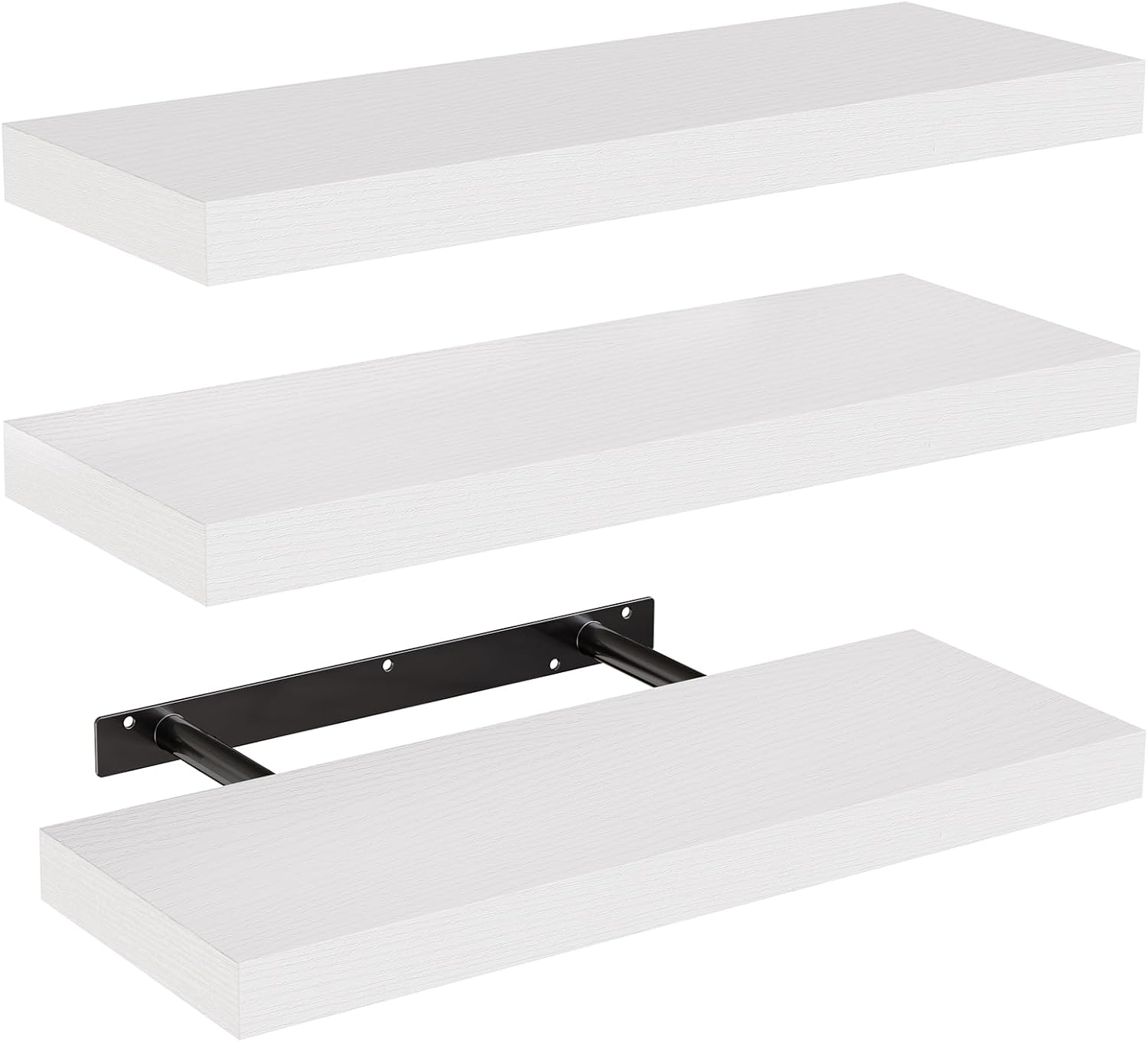 AMADA HOMEFURNISHING Floating Shelves, Wall Shelves for Bathroom/Living Room/Bedroom/Kitchen Decor, White Shelves with Invisible Brackets Set of 3 - AMFS08 AMADA HOMEFURNISHING Floating Shelves, Wall Shelves for Bathroom/Living Room/Bedroom/Kitchen Decor, White Shelves with Invisible Brackets Set of 3 - AMFS08