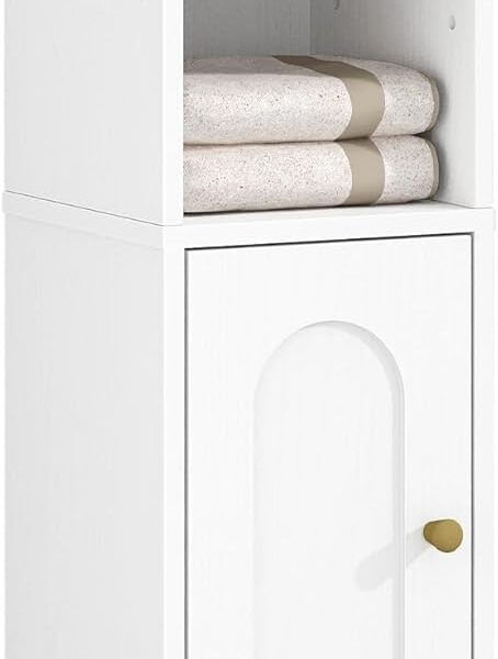 Hzuaneri Bathroom Storage Cabinet, Small Corner Floor Cabinet with Door and Shelves, Narrow Toilet Paper Holder, Bathroom Organizer with Adjustable Shelf, for Small Spaces, White BC08203X