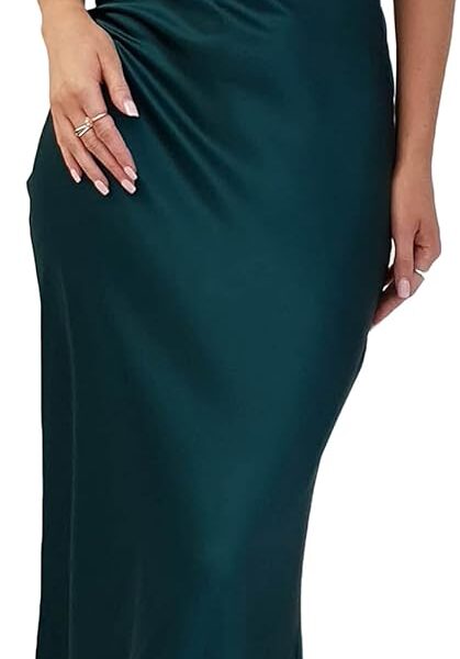 Realtix Satin Silk Backless Tube Tops Maxi Dress for Women Low Back Hollow Out Elegant Strapless Long Dresses Wedding Guest