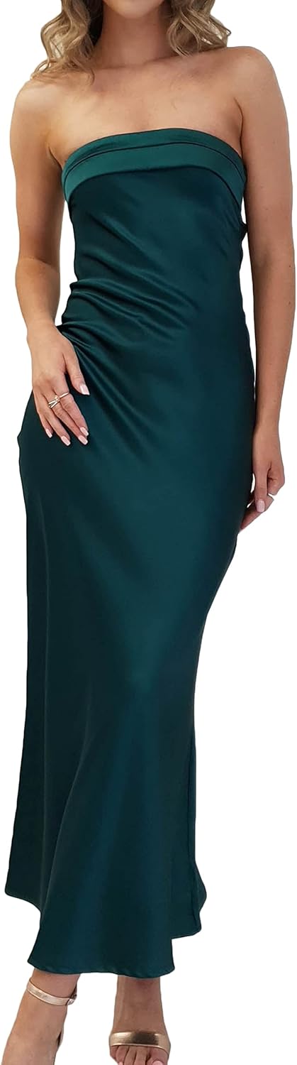 Realtix Satin Silk Backless Tube Tops Maxi Dress for Women Low Back Hollow Out Elegant Strapless Long Dresses Wedding Guest Realtix Satin Silk Backless Tube Tops Maxi Dress for Women Low Back Hollow Out Elegant Strapless Long Dresses Wedding Guest