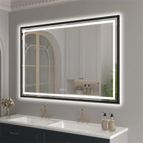 SNUGACE 24"x 40" LED Bathroom Mirror with Black Frame, Stepless Dimmable, Anti-Fog, Shatter-Proof, Memory, 3 Colors, LED Vanity Mirror