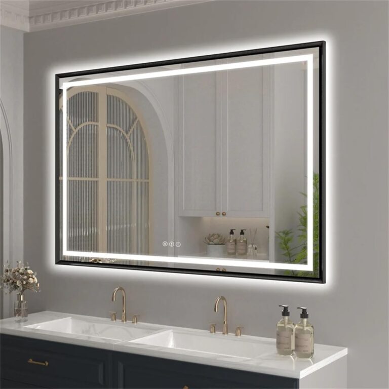 SNUGACE 24"x 40" LED Bathroom Mirror with Black Frame, Stepless Dimmable, Anti-Fog, Shatter-Proof, Memory, 3 Colors, LED Vanity Mirror