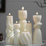 Threlaco 6 Pcs Ribbed Pillar Candles Modern Aesthetic Ribbed Decorative Candle Set Cute Soy Wax Scented Decor for Home(Milky White)
