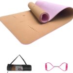 Numat Cork Yoga Mat 6mm (1/4 inch) Thick 72 x 24 in, Sweatproof NonSlip Eco-friendly, Lightweight TPE foam with Alignment Lines, Great for Hot Yoga, Pilates, Gym and Exercise, Black Carrying Bag w. Strap Included