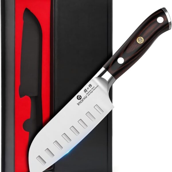 imarku Santoku Knife Chef Knife 5 inch Ultra Sharp Asian Knife Japanese Chef Knife - Japanese High Carbon Stainless Steel - Ergonomic Pakkawood Handle, Best Choice for Home Kitchen