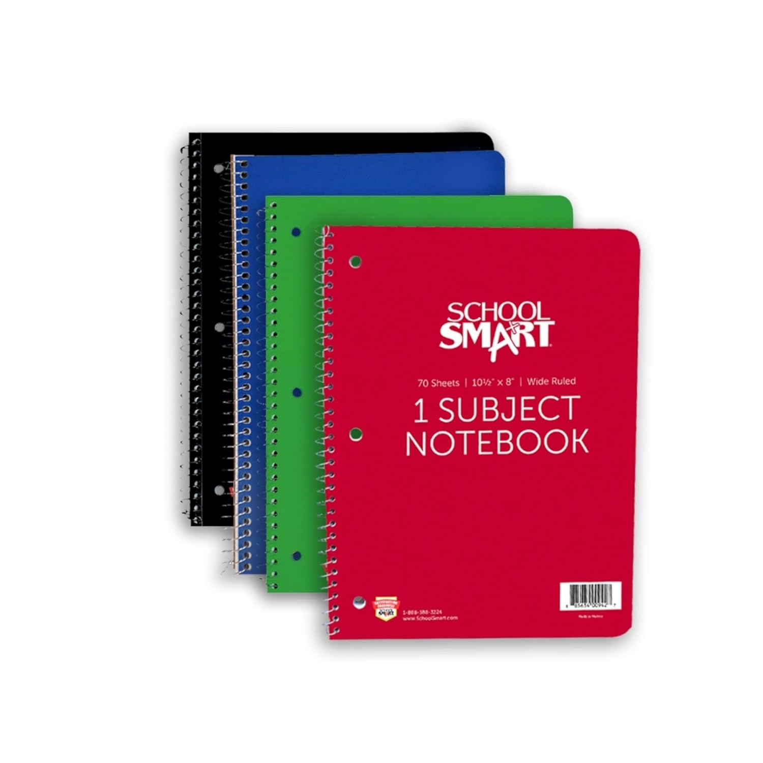 School Smart Spiral Wide Ruled Notebook, 8 x 10-1/2 Inches School Smart Spiral Wide Ruled Notebook, 8 x 10-1/2 Inches