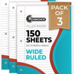 Rosmonde Loose Leaf Paper, 450 Sheets, 3 Pack, Wide Ruled Sheets, 8" x 10.5", Bulk Notebook Paper, 3 Hole Punched, 150 Sheets/Pack, Wide Ruled Paper for Binders, Loose Leaf Office Paper, White