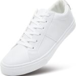 ZGR Men's Synthetic Leather White Sneakers,Low Top White Tennis Shoes,Lace up Casual Shoes