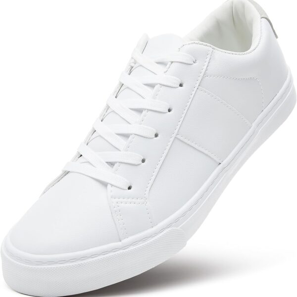 ZGR Men's Synthetic Leather White Sneakers,Low Top White Tennis Shoes,Lace up Casual Shoes