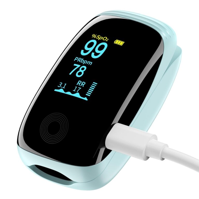 Finger Pulse Oximeter, Fingertip Blood Oxygen Saturation with Pulse Monitor, Oximeter with Lanyard, Pulse Oximeter for Sport and aviation use (blue)