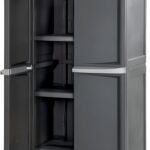 Sterilite 4 Shelf Cabinet, Heavy Duty and Easy to Assemble Plastic Storage Unit, Organize Bins in the Garage, Basement, Attic, Mudroom, Gray, 1-pack