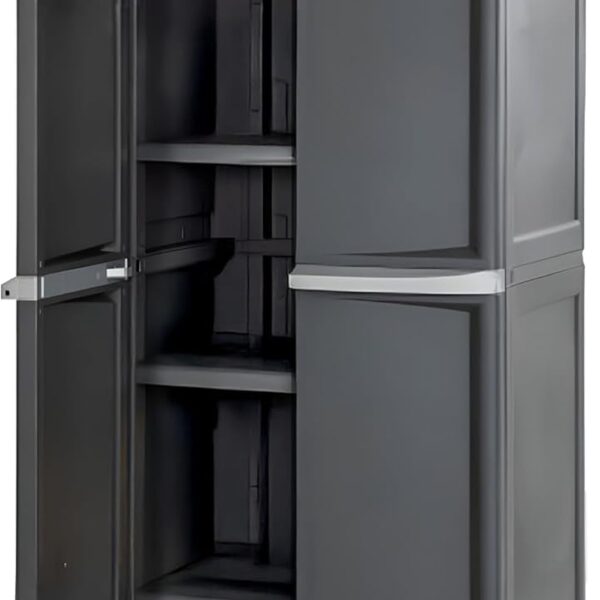 Sterilite 4 Shelf Cabinet, Heavy Duty and Easy to Assemble Plastic Storage Unit, Organize Bins in the Garage, Basement, Attic, Mudroom, Gray, 1-pack