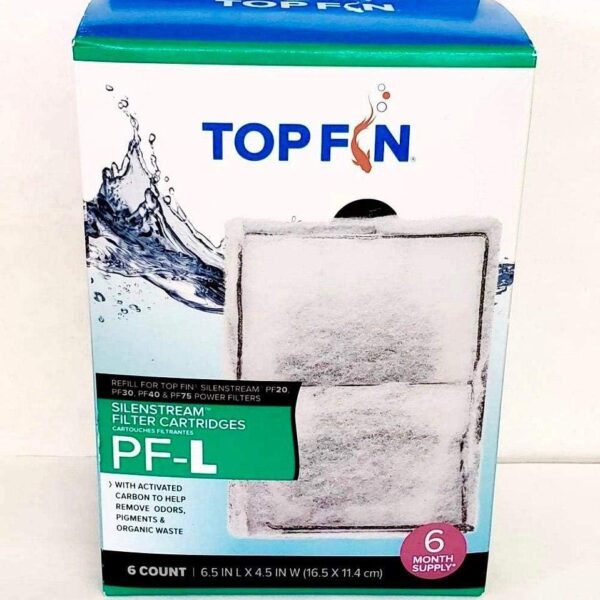 Top Fin Silenstream Large PF-L Filter Cartridges Refill for PF30, PF40 and PF75 Power Filters 6.5in x 4.5in - (6 Count)