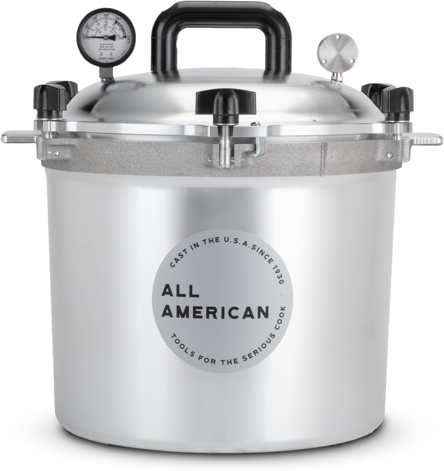 All American 1930: 21.5qt Pressure Cooker/Canner (The 921) - Exclusive Metal-to-Metal Sealing System - Easy to Open & Close - Suitable for Gas, Electric, or Flat Top Stoves - Made in the USA All American 1930: 21.5qt Pressure Cooker/Canner (The 921) - Exclusive Metal-to-Metal Sealing System - Easy to Open & Close - Suitable for Gas, Electric, or Flat Top Stoves - Made in the USA