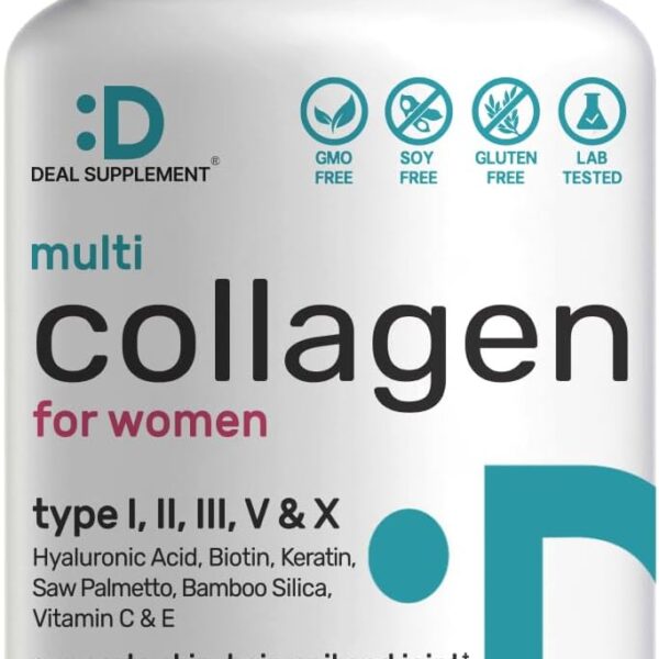 Multi Collagen Pills for Women & Men with Vitamin C, E & Biotin, 300 Capsules Type I, II, III, V, X Hydrolyzed Collagen Peptides 11 in 1 Formula with Saw Palmetto, Bamboo Silica, & Hyaluronic Acid