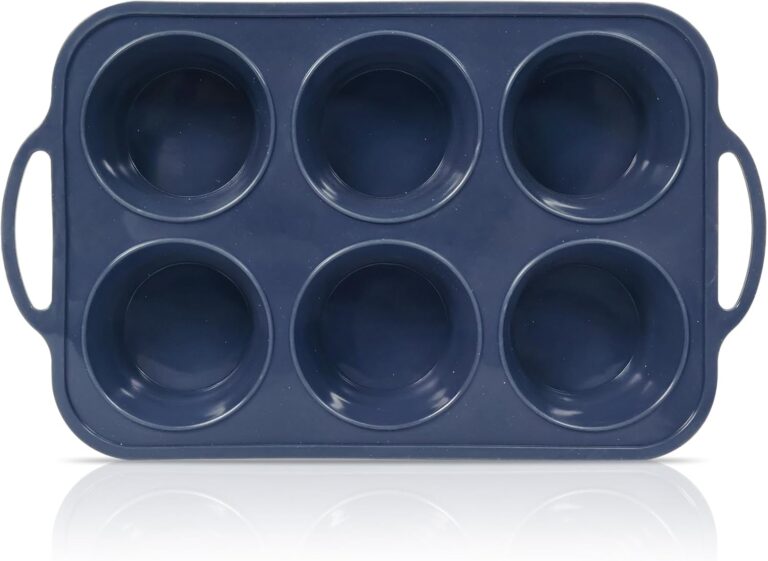 Jumbo Silicone Muffin Pan with Metal Frame, Non Stick Silicone Cupcake Pan with Handles 6 Cup, BPA Free Silicon Muffin Tin Tray Extra Large for baking, egg bites, Cupcake Mold Grey