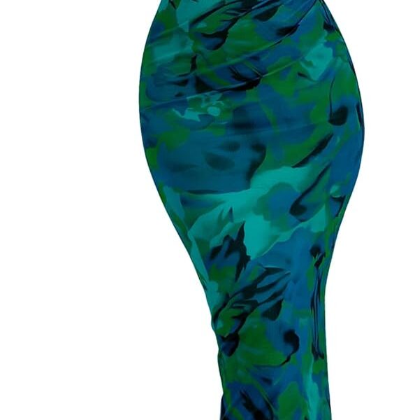 PRETTYGARDEN Women's Bodycon Maxi Dress Fall Spring Fashion Long Sleeve Floral Print Tight Fitted Party Club Ruched Dresses