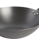 Babish Carbon Steel Wok 14 Inch Flat Bottom Stir Fry Pan Durable Heavy Duty Cookware for High Heat Cooking Stir Fry Sauting Frying Compatible with Gas Electric and Induction Stovetops