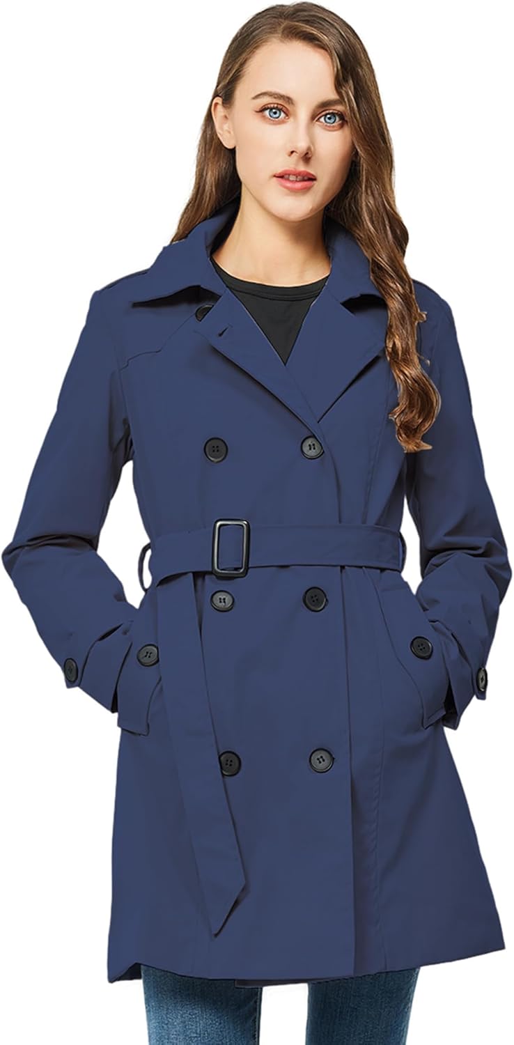 TRATENBY Women's Trench Coat Long Double Breasted Peacoat for Outerwear Trench Knee Length TRATENBY Women's Trench Coat Long Double Breasted Peacoat for Outerwear Trench Knee Length