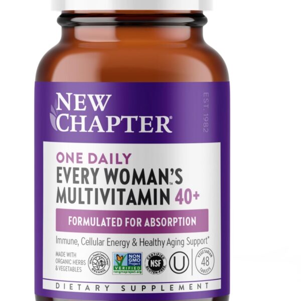 New Chapter Womens Multivitamin 40+, extra B6 & B12, Biotin for Hair Growth, D3, Vit C, Zinc for Immune & Stress Support, Gentle on an Empty Stomach, One Daily, Non-GMO, Gluten-Free, 48 Tablets