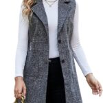 Kedera Long Vest for Women Sleeveless Tweed Blazer Jacket Sleeveless Pocket Outerwear Longline Trench Coat
