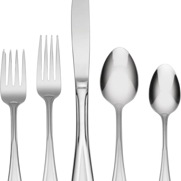 Oneida Silverware Set For 8, Satin Sand Dune 45-Piece Everyday Flatware Set with Serving Utensils, Service For 8, 18/0 Stainless Steel Silverware, Knives Spoons and Forks (Silver, 45 Piece)