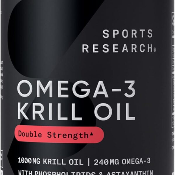 Sports Research Krill Oil Supplement with EPA & DHA Omega 3, Phospholipids & Astaxanthin from Antarctic Krill - Highest Concentration of Krill Oil for Men & Women - 1000mg, 60 Softgel Capsules