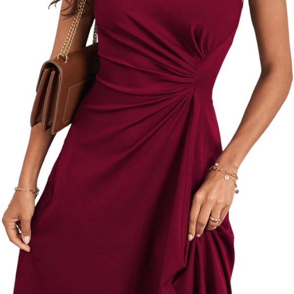 Happy Sailed Women's Summer Dresses Sleeveless Ruched Waist A Line High Low Midi Cocktail Dress(Waist Tight,Please Size Up)