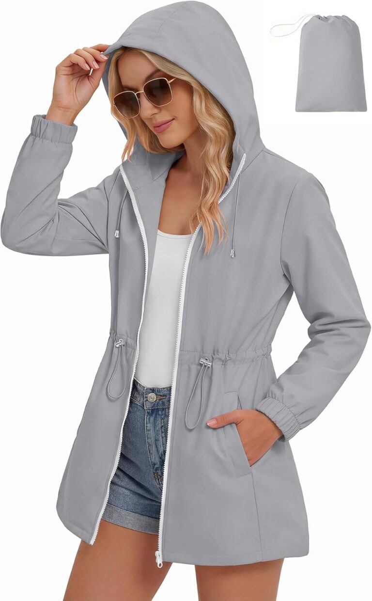 Zando Packable Rain Jacket Women Waterproof - Raincoat for Women Lightweight Hooded Outdoor Windbreaker for Travel Hiking