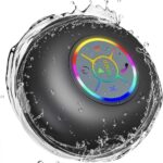 Bluetooth Shower Speaker with LED  Portable Wireless Mini Speaker with Mic & Suction Cup, IPX4 Water Resistant for Shower, Travel, Pool, River Floating, and Outdoor Fun (Black)