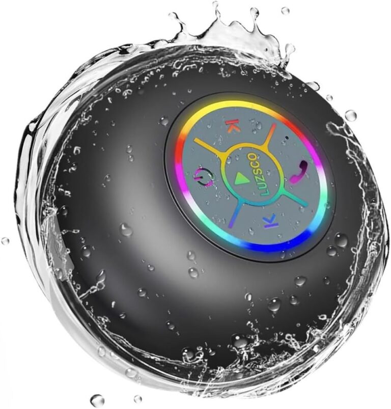 Bluetooth Shower Speaker with LED  Portable Wireless Mini Speaker with Mic & Suction Cup, IPX4 Water Resistant for Shower, Travel, Pool, River Floating, and Outdoor Fun (Black)