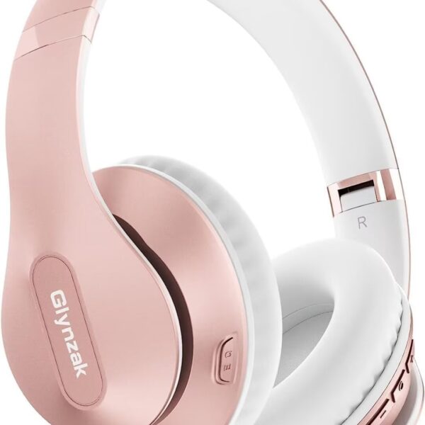 Wireless Bluetooth Headphones Over Ear 65H Playtime HiFi Stereo Headset with Microphone and 6EQ Modes Foldable Bluetooth V6.0 Headphones for Travel Smartphone Computer Laptop Rose Gold